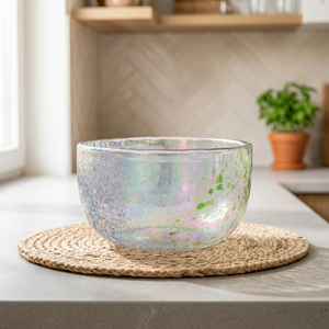 Cuenco de cristal de cuarzo bohemio iridiscente con efecto craquelado, apto para lavavajillas, instrumento de meditación de sonido cristalino para yoga en casa - Product Image 3