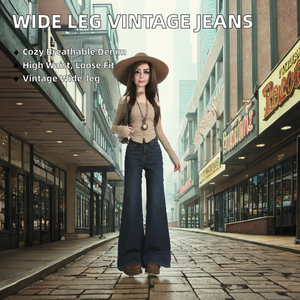 Pantalones Harem Vaqueros de Mujer de Pierna Ancha, Estilo Vintage, Cintura Alta, Casuales, Holgados, Transpirables, Ecológicos, Lavado Medio, con Ribetes, para Verano - Product Image 2