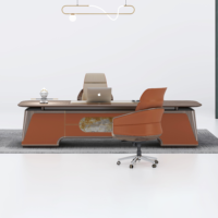 Bureau de direction en bois de noyer de luxe avec grand meuble de rangement, bureau de PDG moderne, ensemble de mobilier de bureau haut de gamme pour directeur