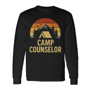 T-shirt à manches longues pour conseiller de camp, design rétro en forme de tente, col rond en coton, unisexe, pour adulte, vêtements d'été pour l'extérieur - Product Image 2