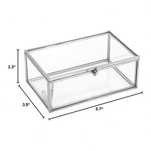 Boîte à bijoux vintage rectangulaire en verre transparent avec cadre en métal argenté et couvercle à charnières pour souvenir de mariage ou rangement de décoration intérieure - Product Image 4
