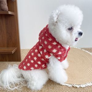 Cute Fluffy Pet <b>Coat</b> Winter Warm Fleece <b>Lined</b> Vest For Bichon Frise Puppy Red And Blue - Product Image 2