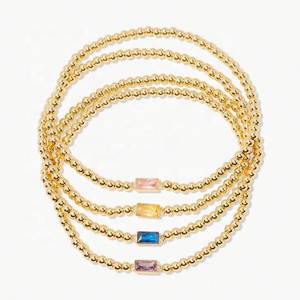 Custom Charm <b>Beaded</b> Bracelets Dainty Elastic Adjustable 18K Gold Plated 925 Sterling <b>Silver</b> Birthstone Gift Women's - Product Image 1