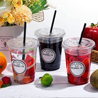 Vente en gros tasses pour animaux de compagnie tasse à jus 16oz 24 oz logo imprimé tasse à thé à bulles boba jetable en plastique avec couvercle avec logo personnalisé