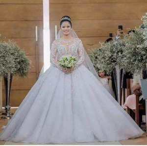 Nuova Collezione 2024 Di Tendenza Abito <span class=keywords><strong>da</strong></span> <span class=keywords><strong>Sposa</strong></span> di Alta Sartoria con Coda Lunga, Maniche Lunghe, Pizzo e Strass - Product Image 2