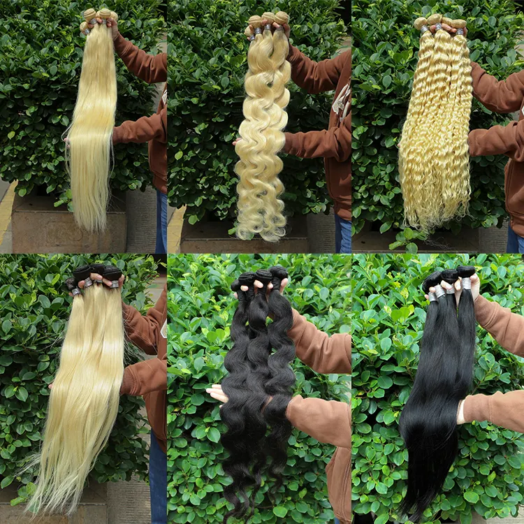 Bundel Rambut Manusia Pirang Brasil 40 Inci dengan Perruque HD Renda Frontal Grosir Bundel Rambut Virgin 613 Mentah Kelas 12a