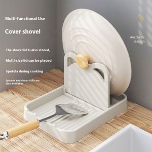 <b>Kitchen</b> Household Multifunctional Vertical Wall-Mounted Soup Spoon <b>Storage</b> <b>Rack</b> Double Pot Cover Shelf Plastic - Product Image 2