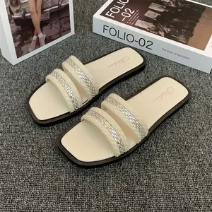Chinelos baratos sandálias de verão de dedo quadrado chinelos femininos para pés planos praia YTXNT64