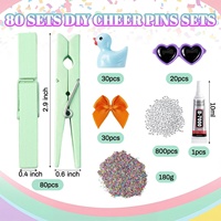 Lot de 80 pinces de rangement en bois colorées transfrontalières, mini-nœuds de cheerleading, canards et cœurs, modèle DIY pour sacs d'école JZ044
