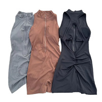 Pantalon de yoga de sport à glissière sans couture pour femmes Combinaison de fitness plissée à séchage rapide