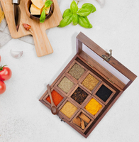 Boîte à épices en bois écologique à 9 compartiments, organisateur de cuisine multifonctionnel personnalisable avec couvercle pour usage domestique