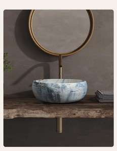 Lavabo Redondo de Mármol de Lujo Estilo <span class=keywords><strong>Bauhaus</strong></span> Moderno, Diseño Artístico de Alta Gama para Baños de Hoteles, Casas de Huéspedes y Clubs - Product Image 4