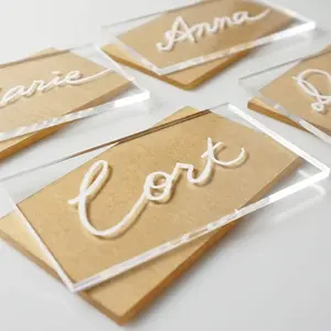 Rectangle clair acrylique sièges cartes de place pour la fête de mariage bricolage imprimé acrylique escorte invité nom cartes pour la décoration