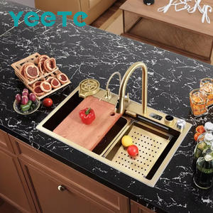 Évier de cuisine rectangulaire en acier inoxydable 304, <span class=keywords><strong>grand</strong></span> modèle, avec affichage numérique à touches dorées, design américain YEETE Spot - Product Image 1