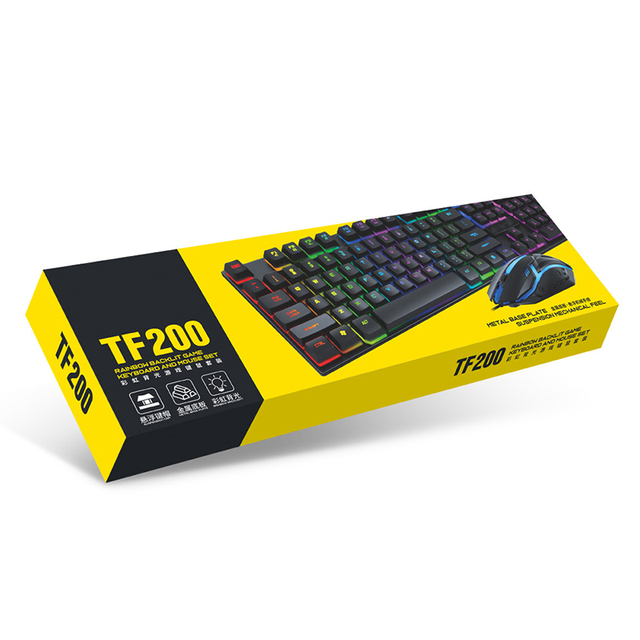 OEM USB Wired Rainbow Backlight Usb Ergonomic Gaming Keyboard and Mouse Combos Sets for PC Gamer