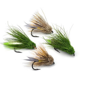 OEM 4 pièces/boîte 34mm 4 #   Mouche sèche en acier au carbone, nouée à la main, avec hameçon à anneau barbelé et poils de cerf, type sauteuse, pour la pêche à la mouche - Product Image 1