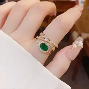 New luxury heavy industry high texture Emerald crystal ring ins tide adjustable rings for women