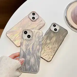 INS penutup pelindung lensa berlian desain bulu cantik mewah untuk iPhone 15 14 13 12 11 Pro Max aksesoris casing ponsel