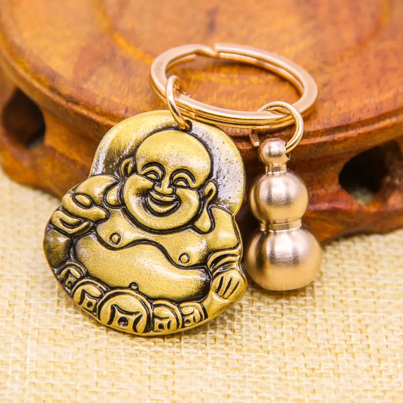 Wholesale Custom Gourd Keychain Old Brass Gourd Key Chain Pure Copper Maitreya Fortune Calabash Key Chain Metal