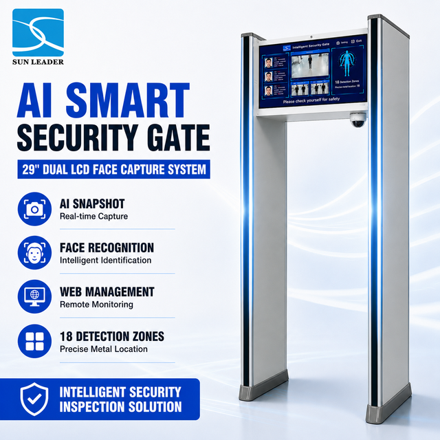 29 Inch LCD Walk Through Metal Detector Security Gate with Face Recognition Capture System WEB Management for Airport School