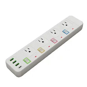 New Design American Style Extension Power Socket US Plugs 4 outlet 3USB 1Typec Port Power Strip