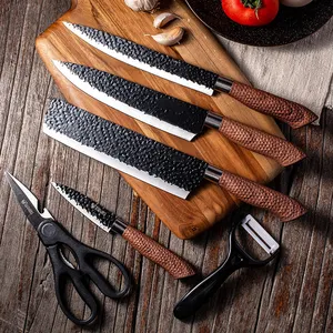 פלדה פחמן זול 6pcs סכין שף סט עם מעמד סכין ידית צבעונית ויצור מטבח מגנטי