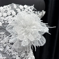 GCW-2410100-77 Applique en dentelle 3D à fleurs, perles et paillettes avec plumes pour robes de mariée