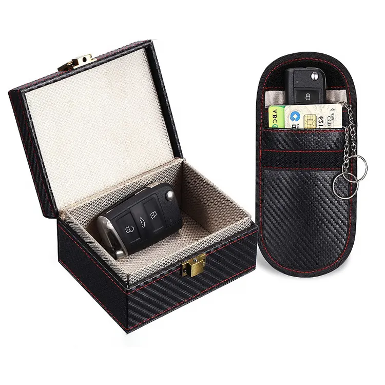 Custom High quality PU Leather Faraday box with car key bag for mobile car keys