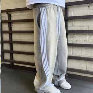 Streetwear personnalisé coton <span class=keywords><strong>blanc</strong></span> rayé tube droit lâche hommes sport pantalons <span class=keywords><strong>de</strong></span> survêtement en coton - Product Image 2