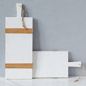 Blocs à découper en marbre blanc Planche de service à pizza de table pour restaurant et hôtel avec poignées Bloc à découper et planche à découper pour salade - Product Image 1