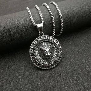 Yunnique – collier avec pendentif tête de lion en acier inoxydable, incrustation de strass argentés vintage, chaîne au design animalier, 3mm, 61cm - Product Image 2