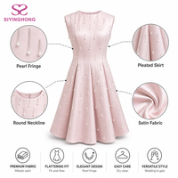 Robe Midi Rose Personnalisée pour Femme avec Perles et Pompons, Sans Manches, Coupe Évasée, pour Invitée de Mariage ou Cocktail, Vente en Gros, Fournisseur d'Usine OEM ODM