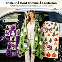 ChamXue Couverture en Laine d'Agneau Motif Fantôme Citrouille Halloween Couverture Douce pour Lit Canapé Décoration Chambre POD Faible MOQ