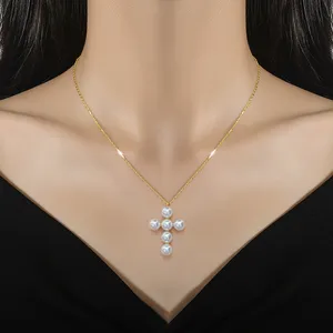 Collar con colgante de Cruz con cuentas antideslustre de acero inoxidable de alta calidad, impermeable, dorado, religioso, Jeus, cuentas cruzadas, regalo de joyería - Product Image 6