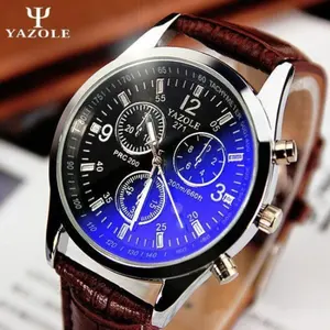 2019 Yazoleนาฬิกาผู้ชายYAZOLE 271กลับ3atmหนังกันน้ำสีน้ำเงินแก้วควอตซ์นาฬิกาข้อมือสแตนเลส