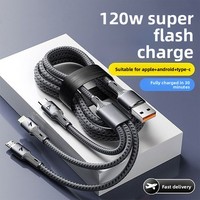 Cable de Carga Trenzado Tres en Uno de 120W con Carga Súper Rápida para Dispositivos Android con Micro USB y Tipo-C