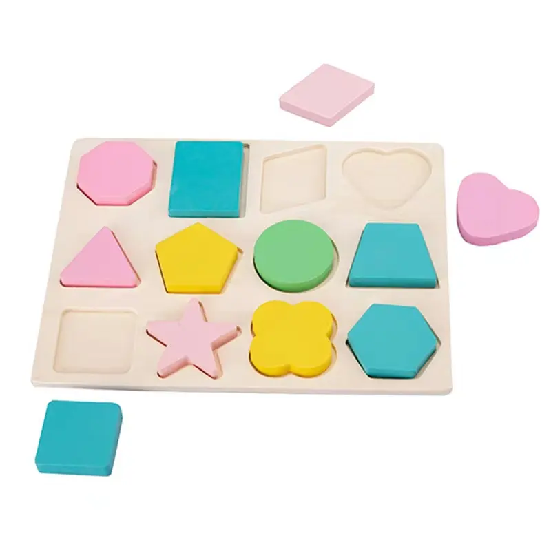 Wooden toys with geometric shape and color recognition with grasping board early education puzzle blocks wholesale.