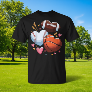 Camiseta para hombre con diseño de corazón, fútbol, ​​baloncesto, béisbol, día de San Valentín - Product Image 3