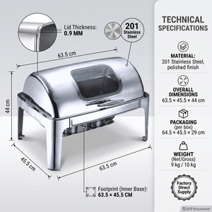 Plat à réchaud rectangulaire en acier inoxydable avec couvercle visible, chauffe-plats à alcool pour buffet, idéal pour hôtels, restaurants et traiteurs - Product Image 4