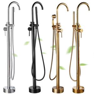 Colonne de douche sur pied avec pommeau de douche pluie, cartouche en laiton chromée, 2 poignées pour baignoire et salle de bain - Product Image 1