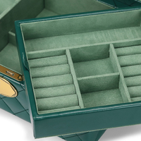 Boîte de rangement élégante pour bijoux à double couche verrouillable, en cuir PU vert vintage, pour boucles d'oreilles, colliers, bagues