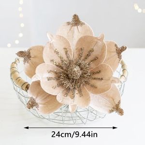 <b>Red</b> Velvet Christmas Flower Tree <b>Ornament</b> Glitter Christmas Flowers for Christmas Tree Decorations - Product Image 6