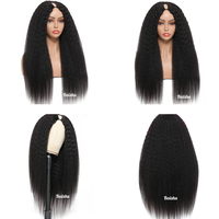 Perruque africaine mi-tête évidée avec cheveux longs et raides en V, perruque femme moelleuse et douce sans colle