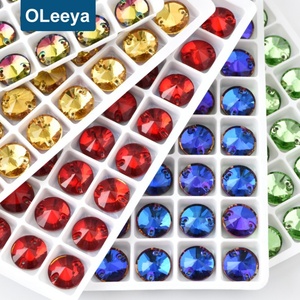 Vente directe d'usine Oleeya, diverses couleurs, strass à dos plat de qualité A5, 12 mm, Rivoli, cristaux à coudre pour robe - Product Image 1