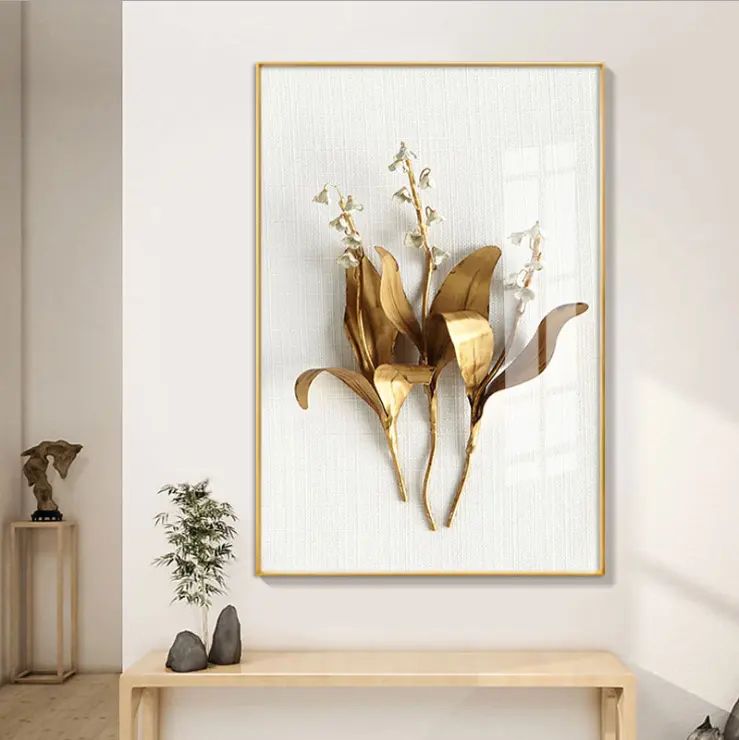 Роскошная Настенная картина с золотыми цветами, набор для домашнего декора, прямоугольный Подвесной Настенный набор с золотыми листьями