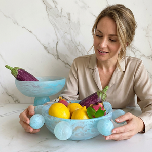 Handmade Polished Eco-Friendly Resin <b>Bowl</b> <b>Blue</b> Marbled Design Classic Style Stackable Dishwasher Safe Wedding Party Salad Fruit - Product Image 1