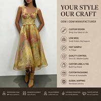 Robe midi personnalisée pour femme, imprimé sur mesure, marque privée OEM, robe en organza dos nu, ajustée à la taille, pour soirée, style corset avec imprimé floral