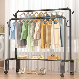 Großhandel bewegliche rostfreie Metall Kleider ständer Single oder Double Rod Organizer für Kleidung oder Schuhe für den Wohnbereich - Product Image 2