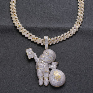 CN044 <span class=keywords><strong>Collana</strong></span> da <span class=keywords><strong>Uomo</strong></span> di Alta Qualità con Ciondolo a Forma di Sacchetto di Denaro in Ottone Dorato con <span class=keywords><strong>Pietre</strong></span> CZ, Gioiello Hip Hop Bling Bling - Product Image 3