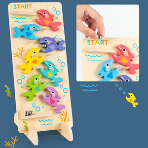 Nuovo Giocattolo Educativo in Legno per Bambini, Gioco con Pesci e Palline Rotolanti, Pista <span class=keywords><strong>Arcobaleno</strong></span> con Veicoli a Doppio Lato - Product Image 5